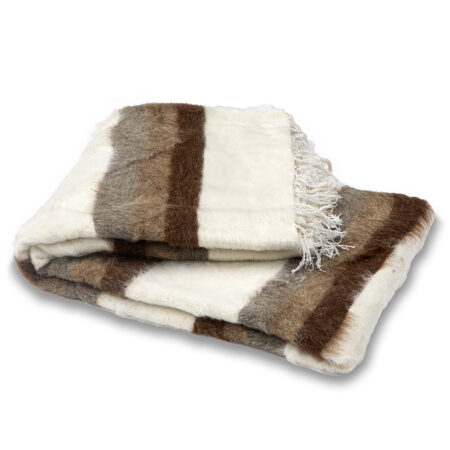 Mohair bedspread Filiz II - white with brown stripes