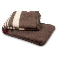 Thick wool blanket Rainbow XXII - brown with white and red stripes